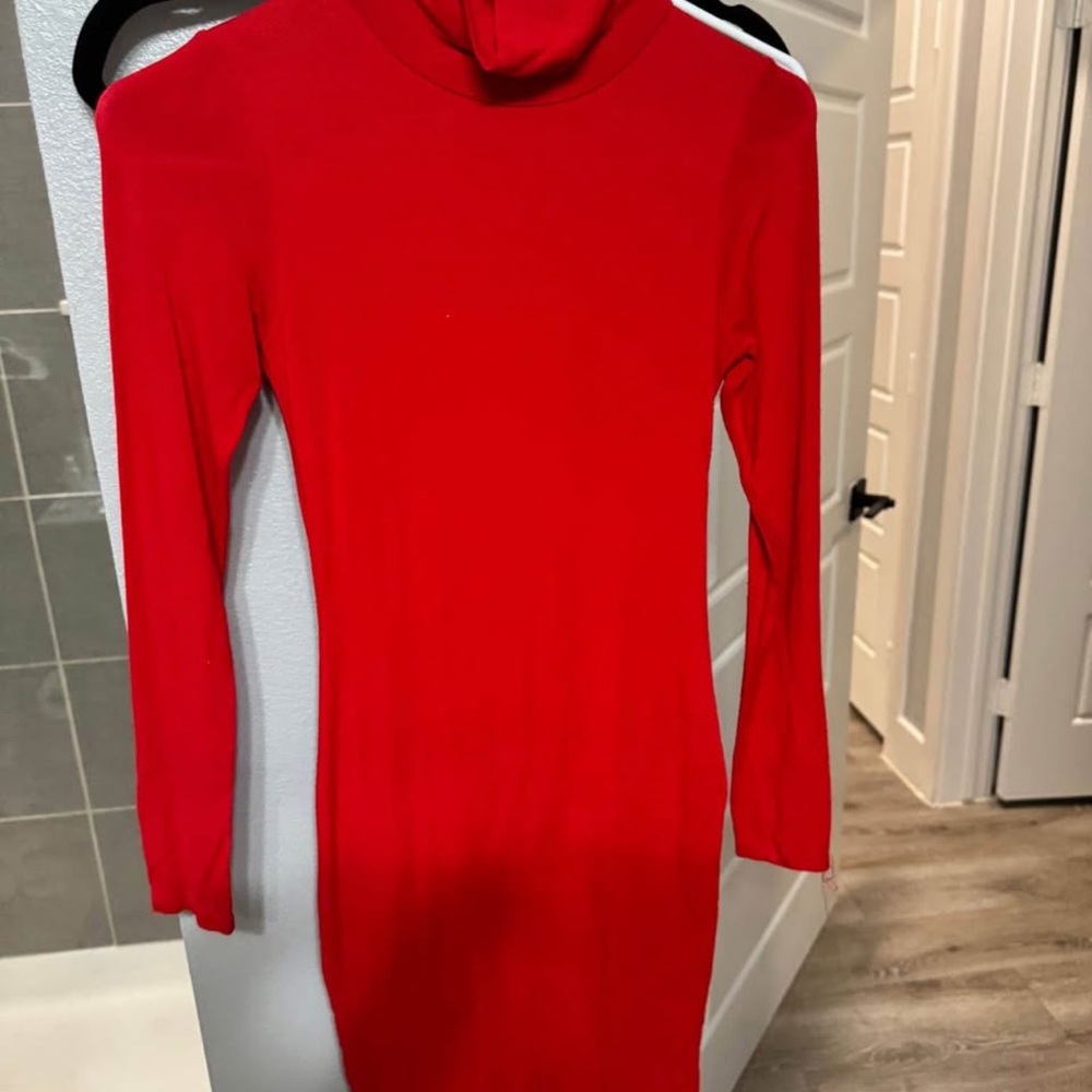 Naked Wardrobe Vibrant Red Long Sleeve Dress